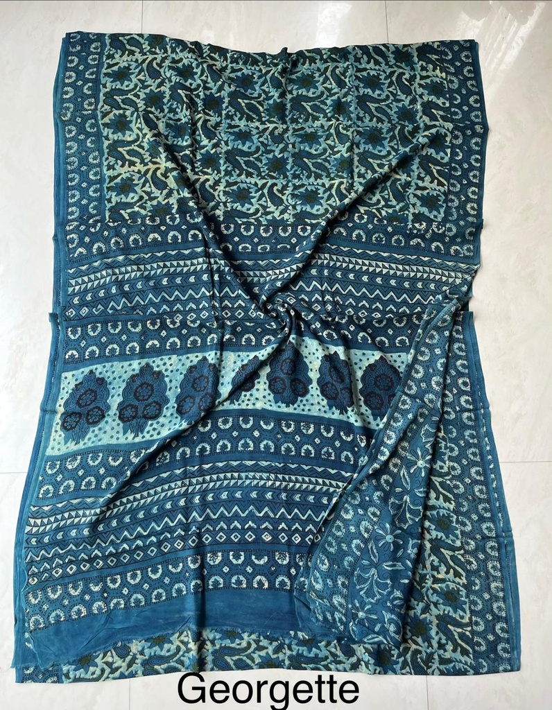 Block Printed Georgette Sarees 5014