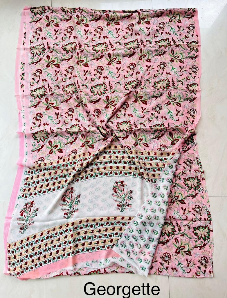Block Printed Georgette Sarees 5014