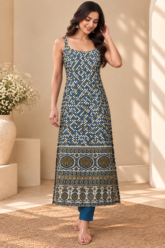 Ajrakh Mashru Silk Kurtis 5016