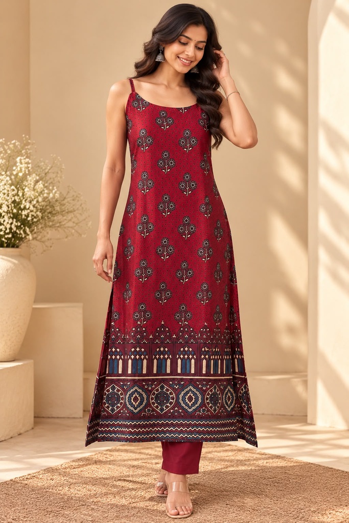 Ajrakh Mashru Silk Kurtis 5016