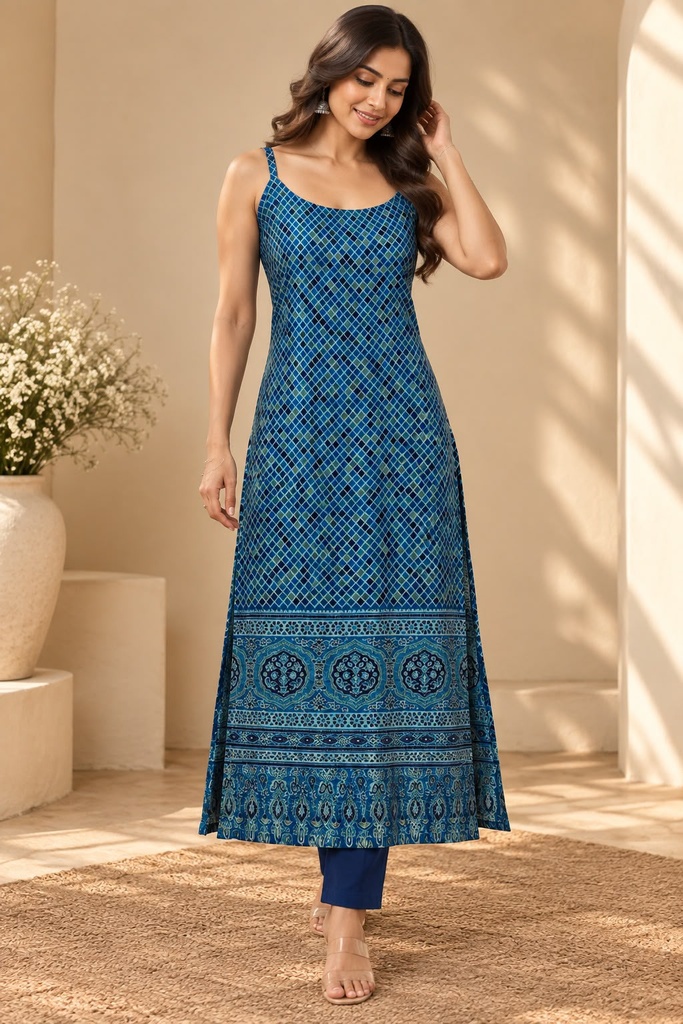 Ajrakh Mashru Silk Kurtis 5016