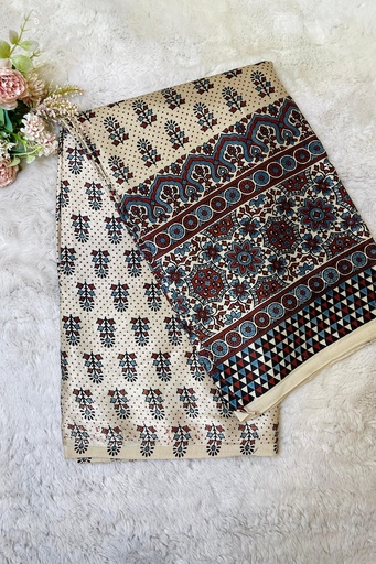 [CFMLK] Ajrakh Handblock Printed Mashru Silk Fabric 4215