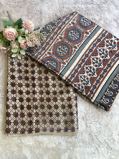 [CFMLK] Ajrakh Handblock Printed Mashru Silk Fabric 4215