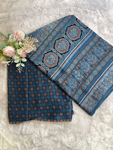 [CFMLK] Ajrakh Handblock Printed Mashru Silk Fabric 4215