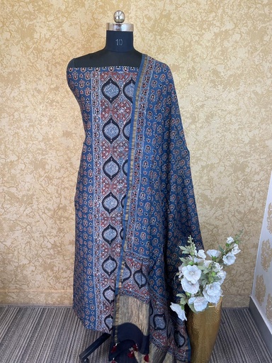 [SUSKH] Ajrakh Chanderi Silk Cotton Top And Dupatta 4246