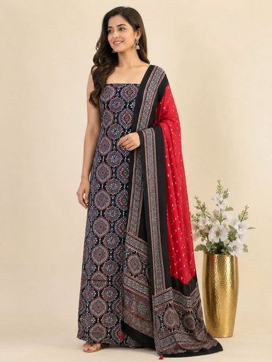 [SUVV6450] Bandhani Ajrakh Modal Silk Suits 5012 