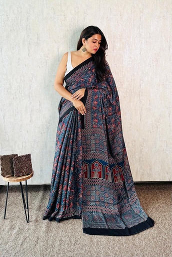 [SAMLK] Premium Ajrakh Modal Silk Sarees 4243