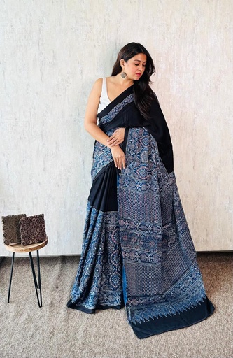 [SAMLK] Premium Ajrakh Modal Silk Sarees 4243