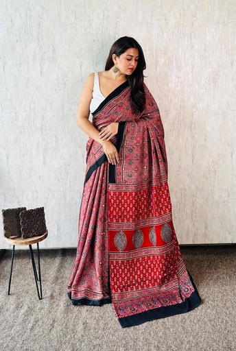 [SAMLK] Premium Ajrakh Modal Silk Sarees 4243