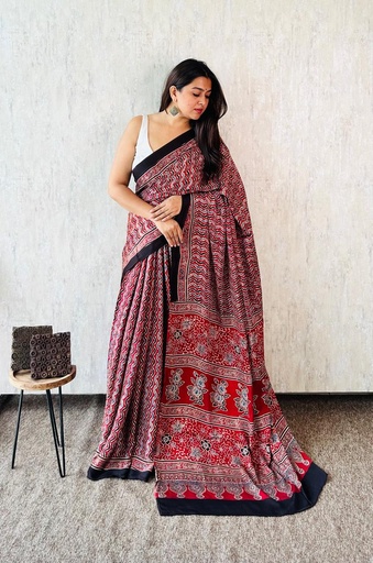 [SAMLK] Premium Ajrakh Modal Silk Sarees 4243