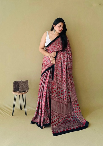 [SAMLK] Premium Ajrakh Modal Silk Sarees 4243