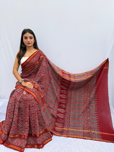 [SAMF] Ajrakh Sungudi Cotton Sarees 5043