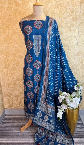 [SUMJ] Ajrakh Dola Silk Top and Dupatta Set 5048
