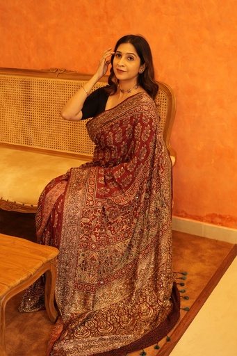 [SAMJ] Exclusive Ajrakh Designer Silk Saree 5036