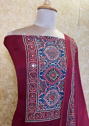[SUEZ8750] Premium Ajrakh Modal Silk Top and Dupatta Sets 5012