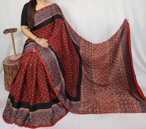 [SAKS8950] Premium Ajrakh Bandhani Saree 4244