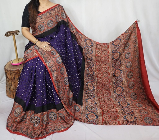 [SAKS8950] Premium Ajrakh Bandhani Saree 4244