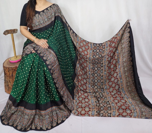[SAKS8950] Premium Ajrakh Bandhani Saree 4244