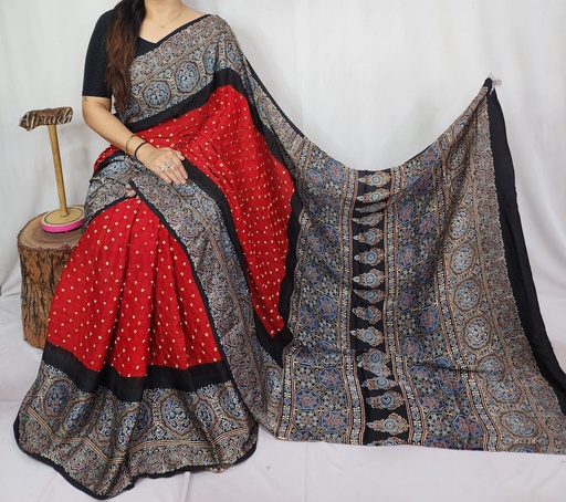 [SAKS8950] Premium Ajrakh Bandhani Saree 4244