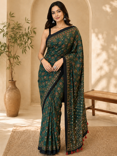 [SAMLK] Ajrakh Modal Silk Mirror Saree 5036