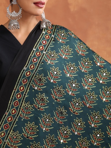 [DUMLK3650] Ajrakh Mirror work  Silk Dupatta 5035 