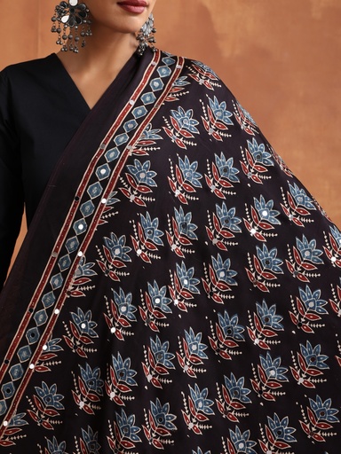 [DUMLK3650] Ajrakh Mirror work  Silk Dupatta 5035 