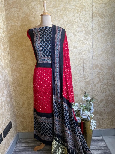 [SUMF] Ajrakh Bandhani Modal Silk Top and Dupatta Sets 5012 