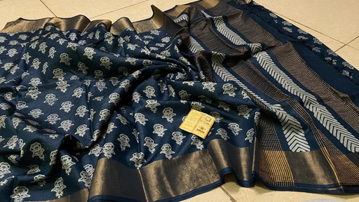 [SAMNH9450] Premium Tusser Silk Block printed Sarees 4553 