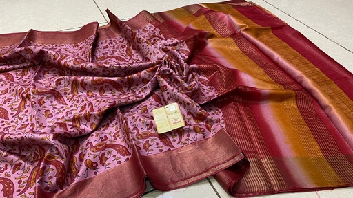 [SAMNH9450] Premium Tusser Silk Block printed Sarees 4553 
