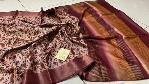 [SAMNH9450] Premium Tusser Silk Block printed Sarees 4553 