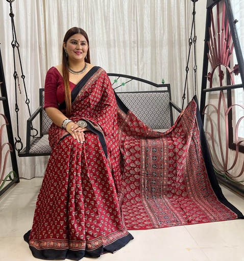 [SAMLK5650] Ajrakh Modal Silk Saree 4243