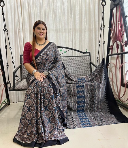 [SAMLK5650] Ajrakh Modal Silk Saree 4243