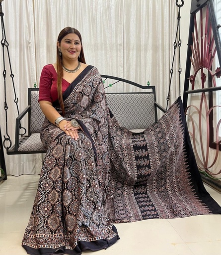 [SAMLK5650] Ajrakh Modal Silk Saree 4243
