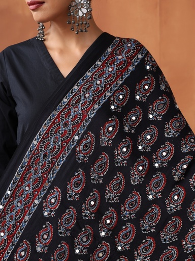 [DUVD4650] Ajrakh Handwork Silk Dupatta 5035