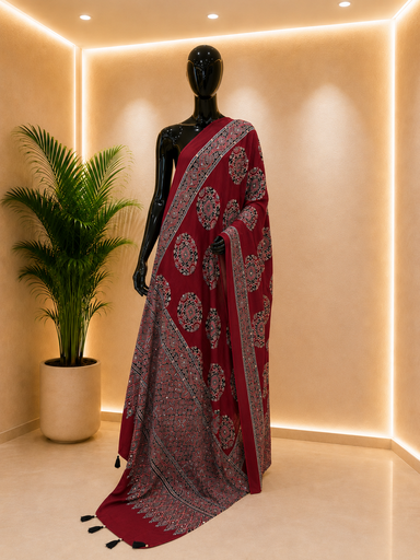 [DUVD4650] Ajrakh Mirror Work Silk Dupatta 5035