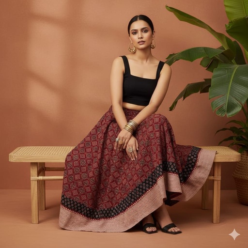 [KUKH2150] Ajrakh Cotton Skirts 4556