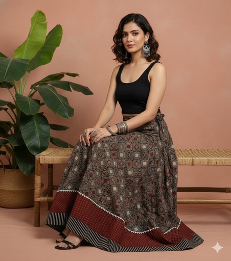 [KUKH2150] Ajrakh Cotton Skirts 4556
