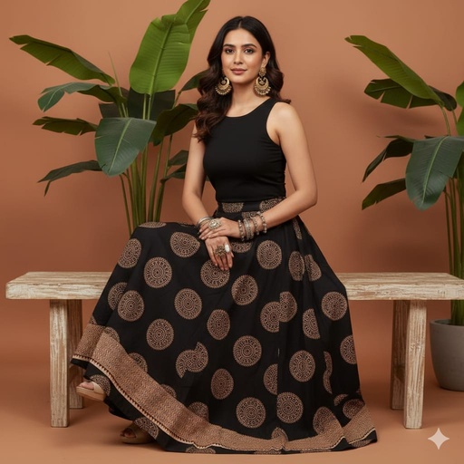 [KUKH2150] Ajrakh Cotton Skirts 4556