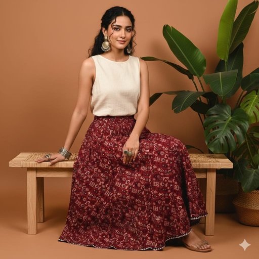 [KUKH2150] Ajrakh Cotton Skirts 4556