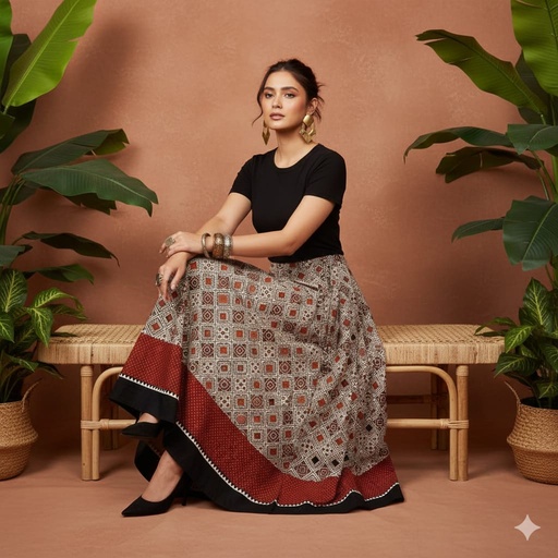 [KUKH2150] Ajrakh Cotton Skirts 4556
