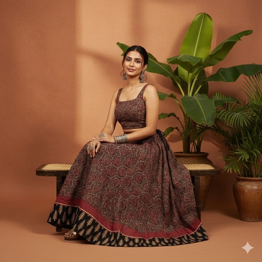 [KUKH2150] Ajrakh Cotton Skirts 4556