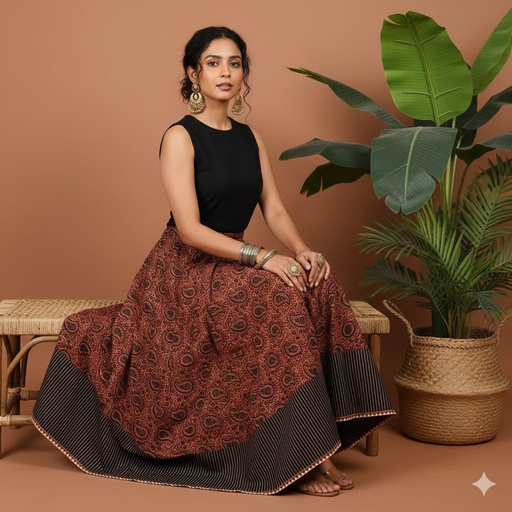 [KUKH2150] Ajrakh Cotton Skirts 4556