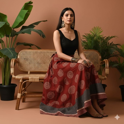 [KUKH2150] Ajrakh Cotton Skirts 4556