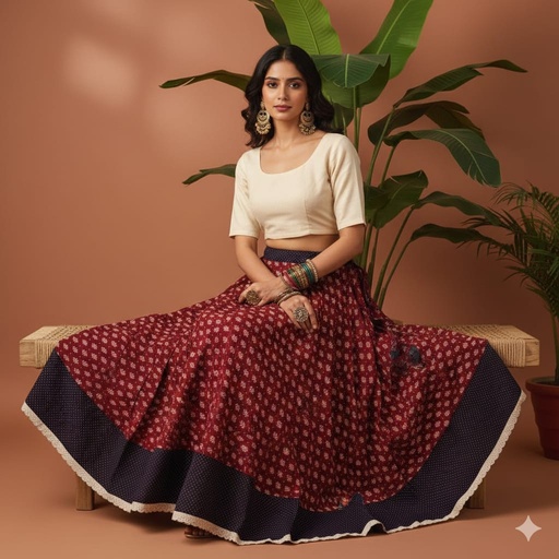 [KUKH2150] Ajrakh Cotton Skirts 4556