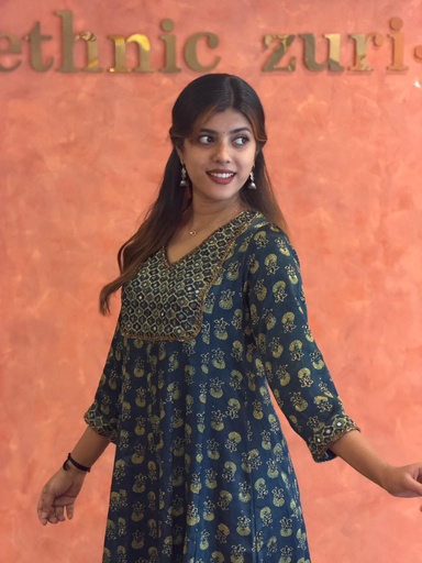 Ajrakh Handwork Anarkali Kurti 5028