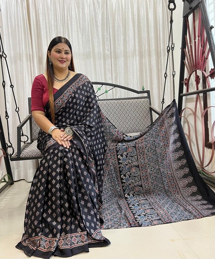 [SAMLK5450] Ajrakh Modal Silk Sarees 4243
