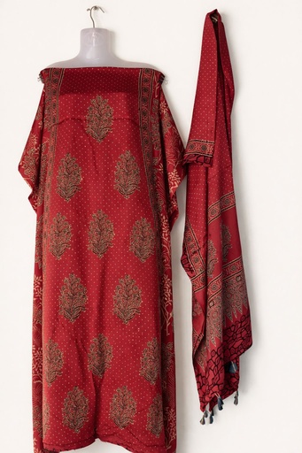 [SUMLK4650] Ajrakh Modal Top and Dupatta Sets 5012 Red 2