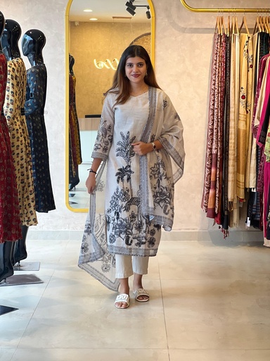 Linen Kurti Sets 5046 WHITE