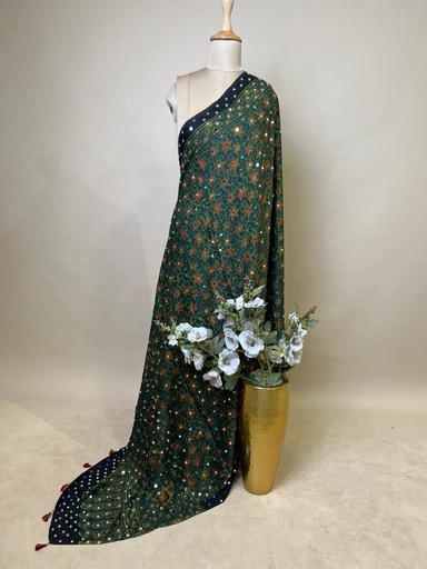 [DUAS3650] Ajrakh Mirror Work Silk Dupatta 5035