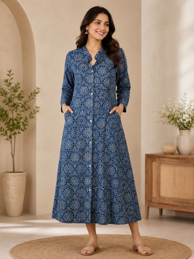 [KUVK2350] Ajrakh Aline Cotton Kurti 5028